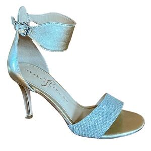 Ivanka Trump Gold Glitter Ankle Strap Stiletto Heel Sandals, Size 5.5.